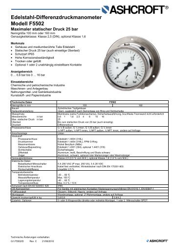 Datenblatt F5502 - Ashcroft Instruments GmbH