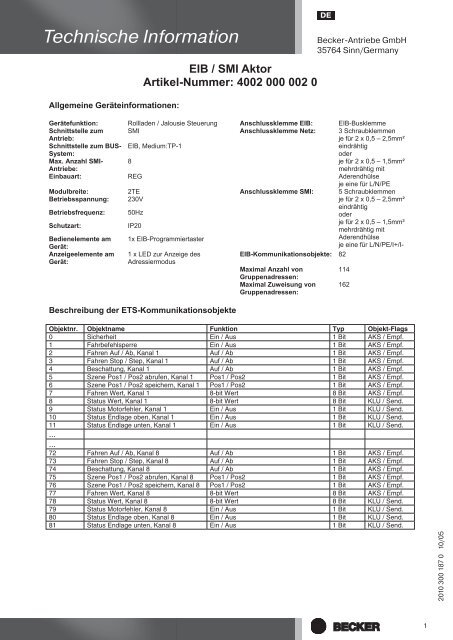 Technische Informationen zum EIB/SMI-Aktor.pdf - Becker-Antriebe ...