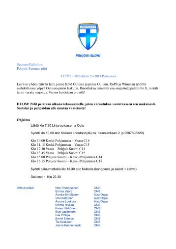 T98 kutsu - Suomen Palloliitto