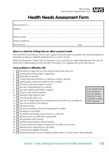 Health Needs Assessment Form - NHS Kirklees