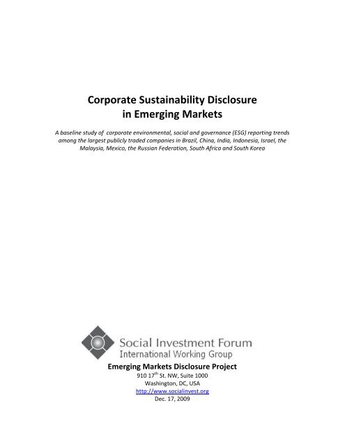 Corporate Sustainability Disclosure in Emerging Markets