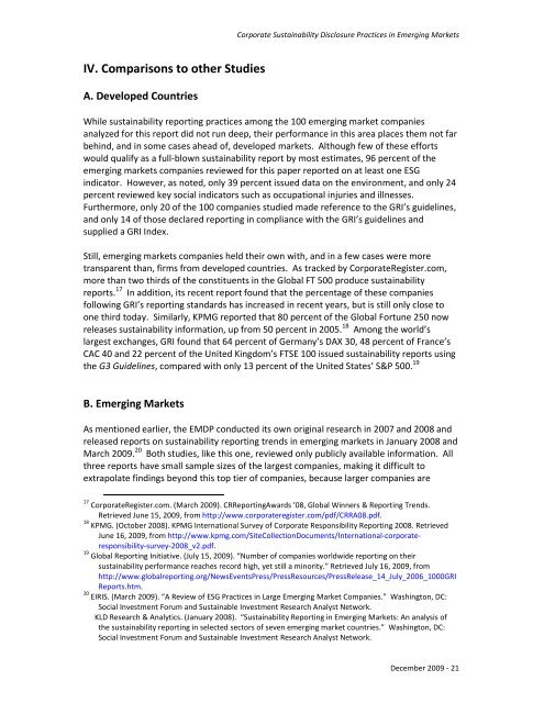 Corporate Sustainability Disclosure in Emerging Markets