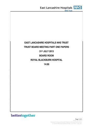 Agenda and Papers - East Lancashire Hospitals NHS Trust