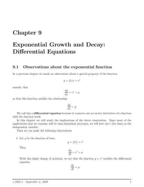 Chapter 9 Exponential Growth And Decay Differential Equations Chapter 9 Exponential Growth And Decay Differential Equations