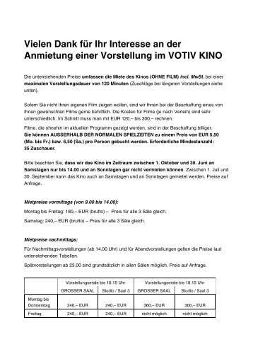 Vielen Dank fÃ¼r Ihr Interesse an der Anmietung einer ... - Votivkino