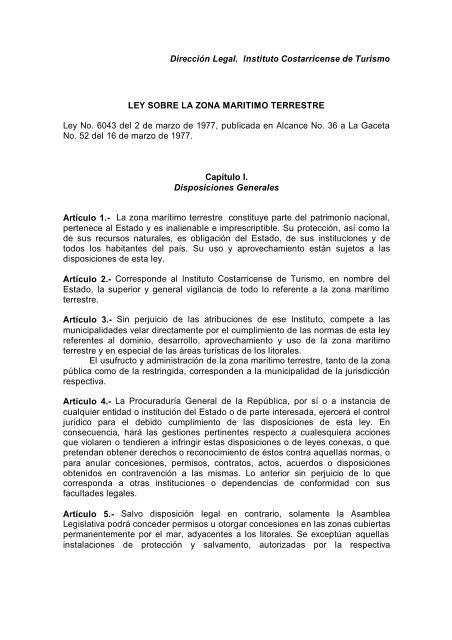 Ley sobre la zona marÃ­timo terrestre - Costa Rica