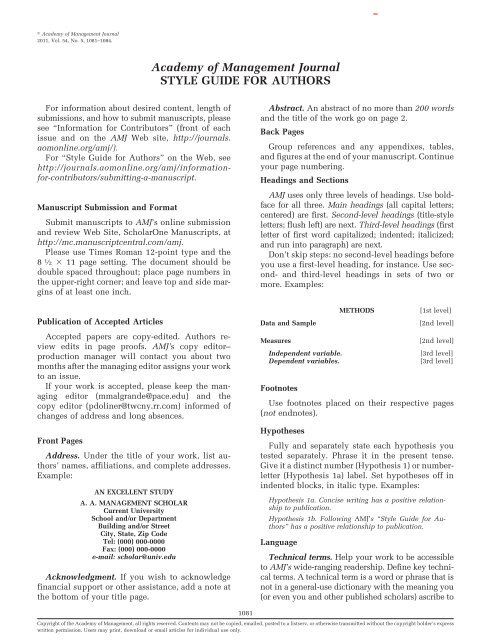 Academy of Management Journal STYLE GUIDE FOR AUTHORS