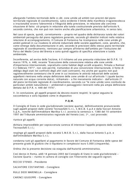 Sentenza 26 maggio 2003 n. 2827 â Pres. Riccio, Est. Saltelli