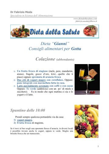 Dieta Gianni per gotta - Dieta della salute - Dott. Fabrizio MODA
