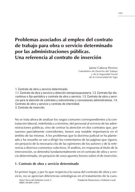 Problemas asociados al empleo del contrato de trabajo para obra o ...