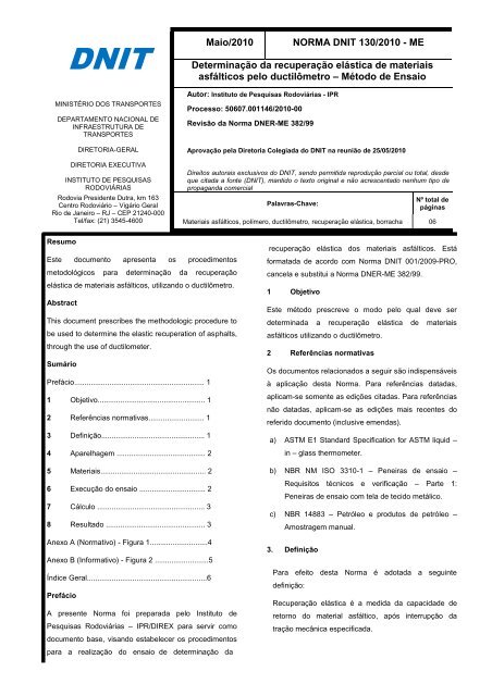 Maio/2010 NORMA DNIT 130/2010 - ME DeterminaÃ§Ã£o ... - IPR - Dnit