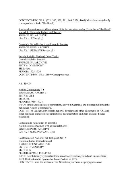 Survey of the Archival Sources concerning Migration and Settlement ...