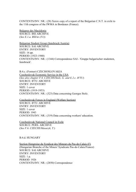 Survey of the Archival Sources concerning Migration and Settlement ...