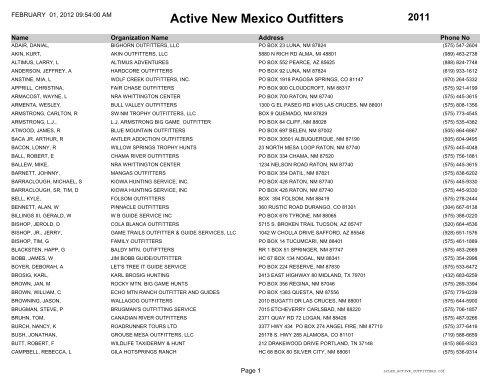 Active New Mexico Outfitters - New Mexico Game and Fish
