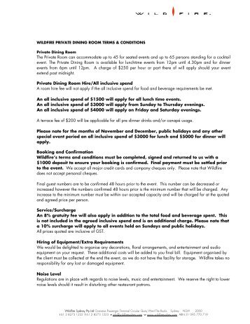 WILDFIRE PRIVATE DINING ROOM TERMS & CONDITIONS