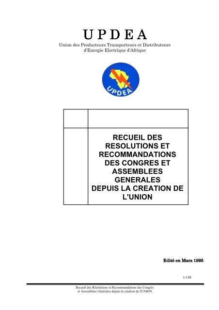 Recueil des RÃ©solut.. - association des societes d'electricite d'afrique