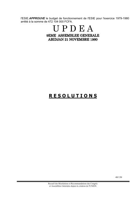 Recueil des RÃ©solut.. - association des societes d'electricite d'afrique