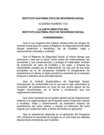 Acuerdo No. 1124, Reglamento sobre protecciÃ³n relativa a invalidez ...