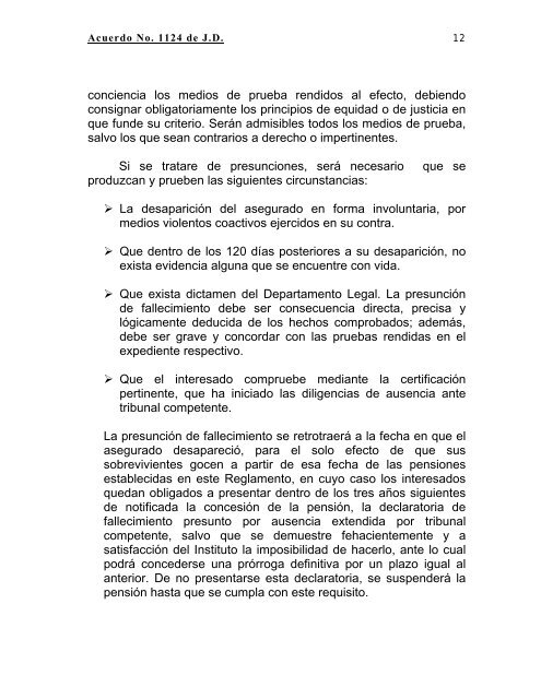 Acuerdo No. 1124, Reglamento sobre protecciÃ³n relativa a invalidez ...