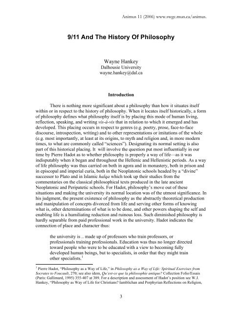 Wayne Hankey, 9/11 and the History of Philosophy - Memorial ...