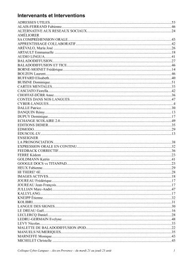 Intervenants et Interventions - Cyber-Langues