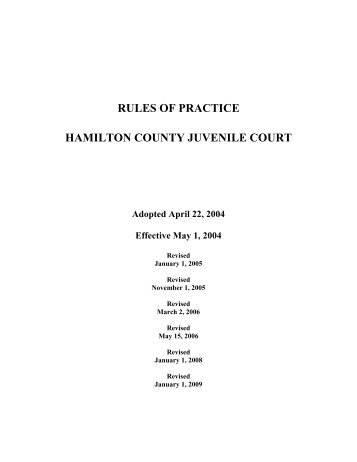 Rules of Practice of the Hamilton County Juvenile Court