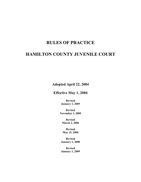 Rules of Practice of the Hamilton County Juvenile Court