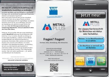 MetallPLUS Flyer für Schüler - Unternehmerverband Metall Baden ...