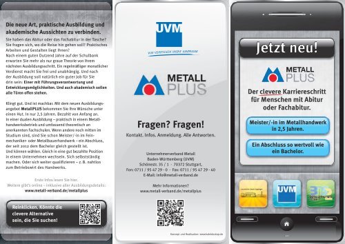 MetallPLUS Flyer für Schüler - Unternehmerverband Metall Baden ...