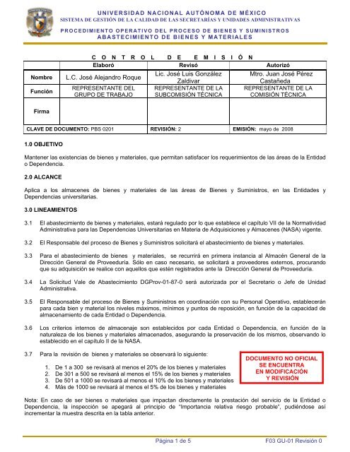 Procedimiento Operativo de Abastecimiento de Bienes y Materiales