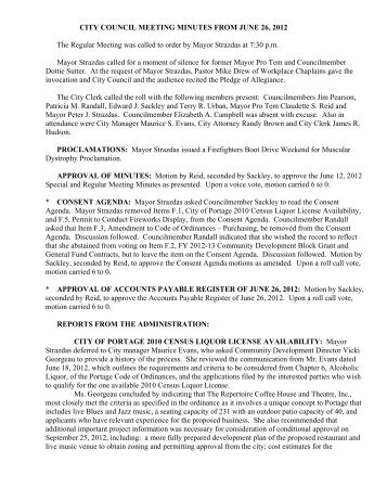 city council meeting minutes from november 20, 2007 - City of Portage