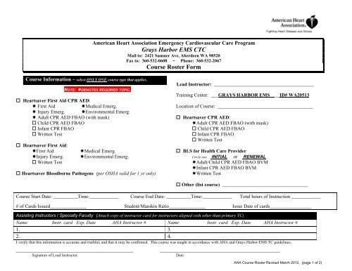 GHEMS AHA Course Roster GHEMS AHA Course Roster