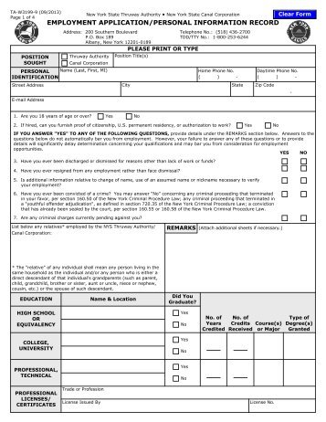 Employment application/personal information record this