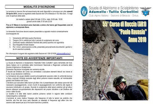 Depliant Roccia 2010 - CAI Sezione di Brescia