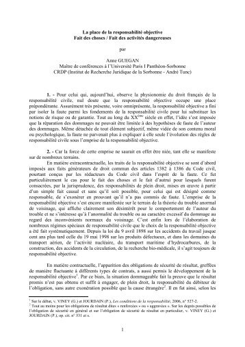 1 La place de la responsabilitÃ© objective Fait des choses ... - Grerca
