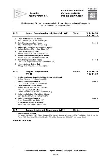 kasseler regattaverein e.V. staatliches Schulamt für den Landkreis ...