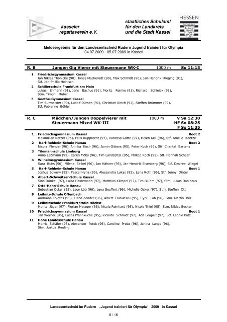 kasseler regattaverein e.V. staatliches Schulamt für den Landkreis ...