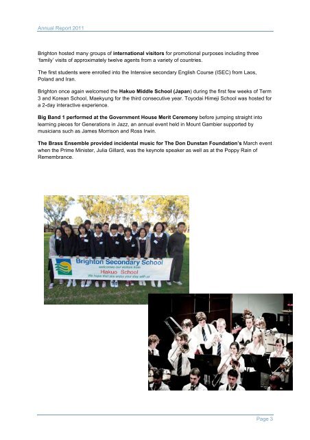 BSS Annual Report 2011 - Brighton Secondary School