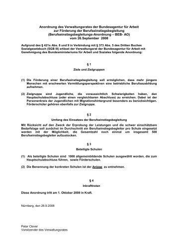 Anordnung des Verwaltungsrates der Bundesagentur für Arbeit zur ...