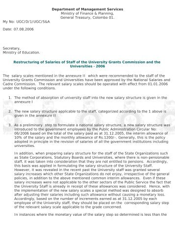 Restructuring of Salaries - University Grants Commission - Sri Lanka