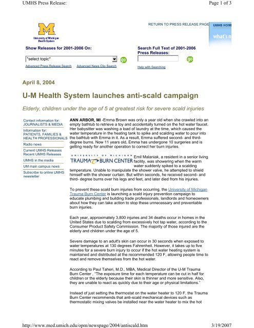 U-M Health System launches anti-scald campaign