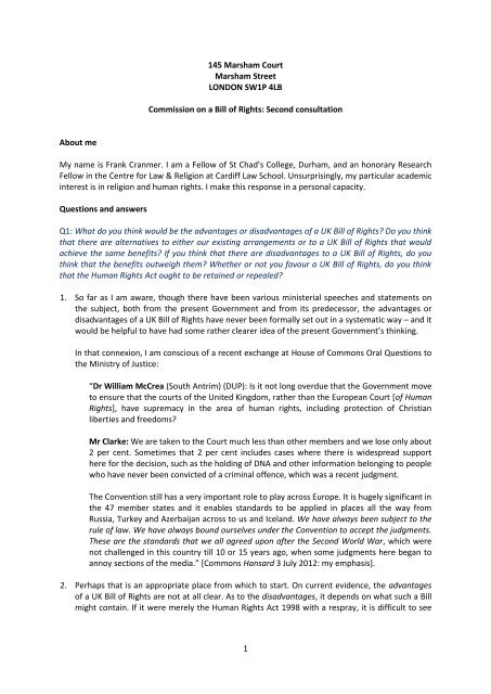 Response to Commission on a Bill of Rights, Second Consultation