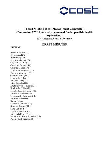 Third Meeting of the Management Committee Cost Action 927 ...