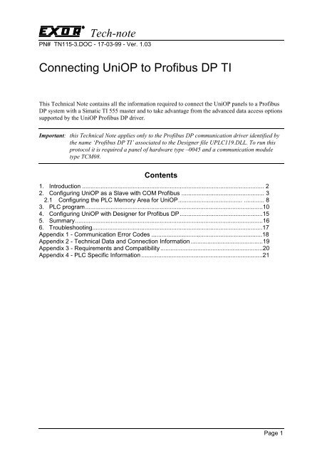 Connecting UniOP to Profibus DP TI