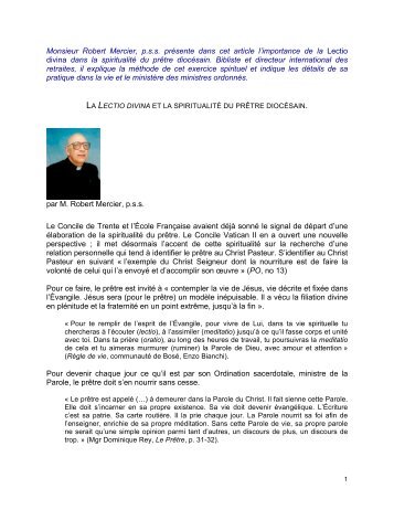 La Lectio divina et la spiritualitÃ© du prÃªtre diocÃ©sain