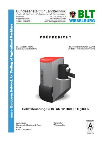 P R Ã F B E R I C H T Pelletsfeuerung BIOSTAR 12 HX/FLEX (DUO)