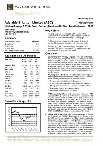 Adelaide Brighton Limited (ABC) - Taylor Collison Limited