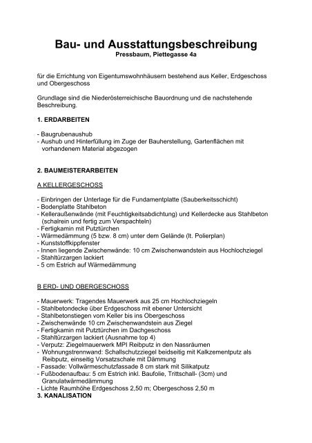 Bau- und Ausstattungsbeschreibung