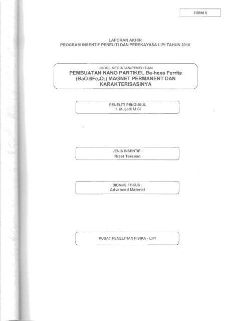 PEMBUATAN NANO PARTIKEL Ba-hexa Ferrite (BaO ... - KM Ristek
