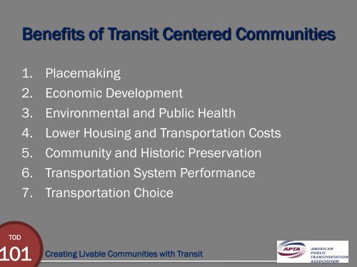 TOD 101 - Creating Livable Communities With Transit